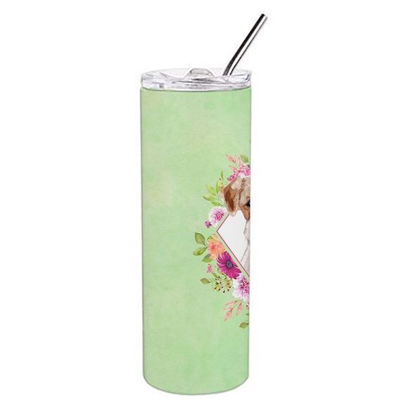Jack Russell Terrier Green Flowers Stainless Steel 20 oz Skinny Tumbler